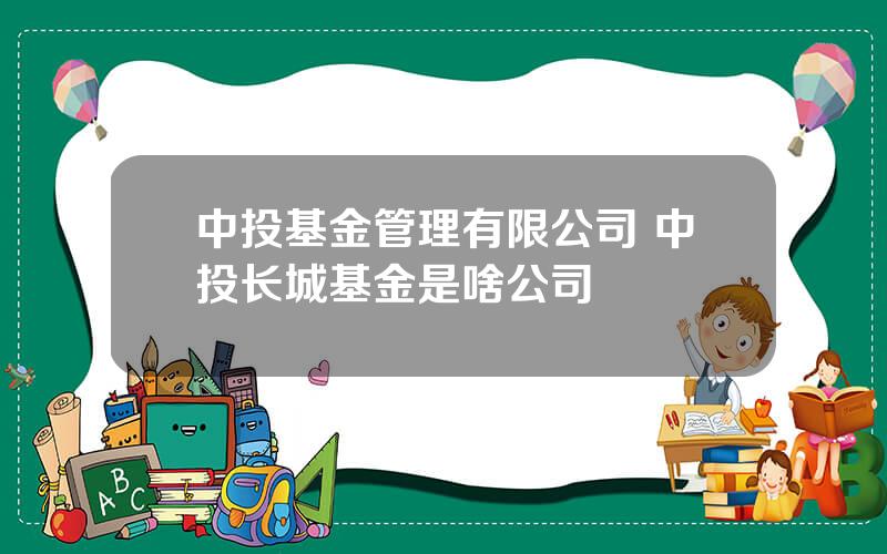 中投基金管理有限公司 中投长城基金是啥公司